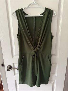Olive Green Sleeveless Tie-Front Romper